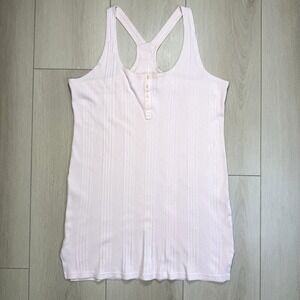 VTG Y2K Victoria Secret Ribbed Racerback Henley Sleep Dress Pink Cotton L VS2000
